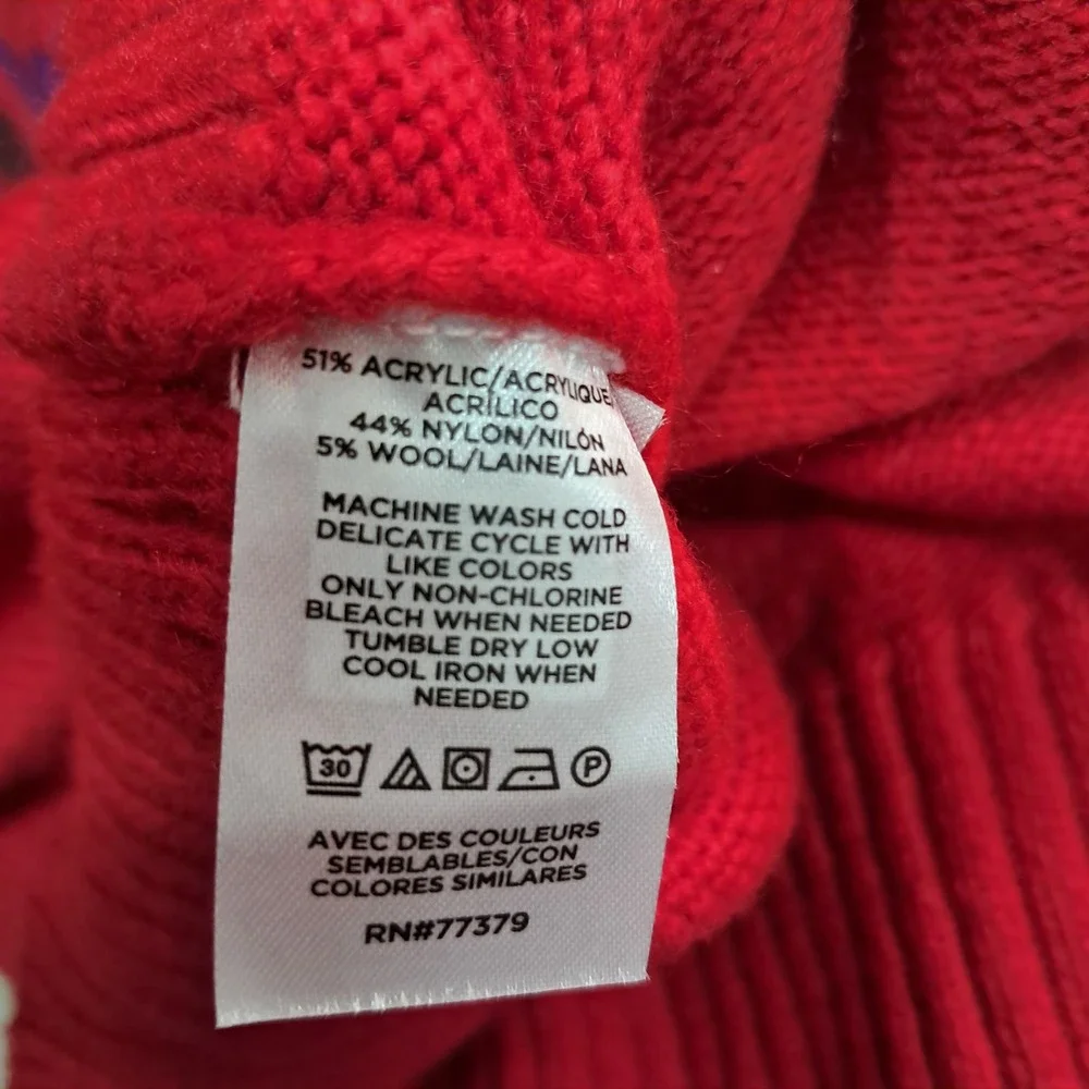 Ann Taylor Sweater Women's XXL Red Fair Isle‎ Mock Neck Wool Blend Winter
